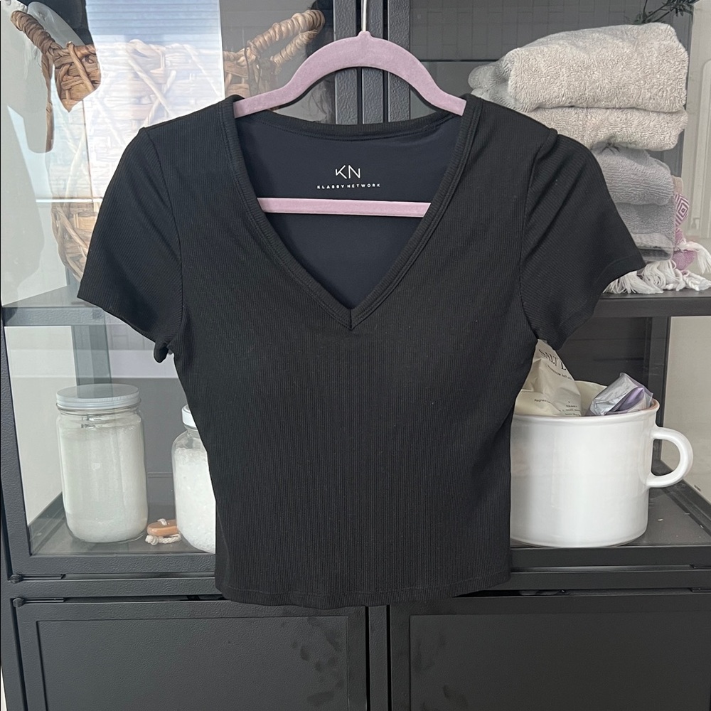 Black V-Neck Women's Top